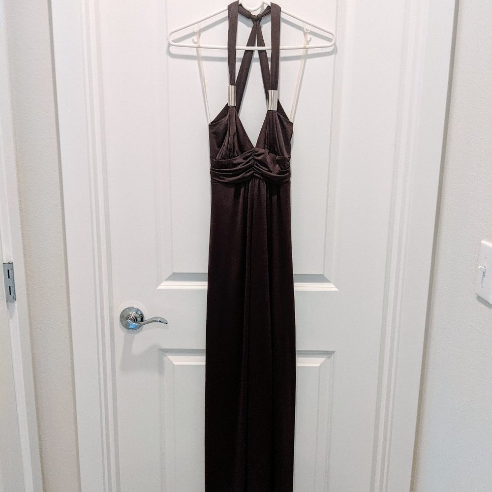 Mauve Taupe Cross Back Long Dress